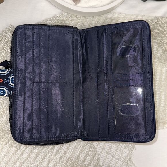 Vera Bradley RFID Navy Blue White Coral Quilted Large Turnlock Wallet - Picture 9 of 11